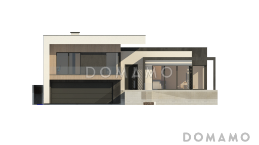 Проект современного двухэтажного дома из газобетона с подземным гаражом и террасой на втором уровне / Фасад 1