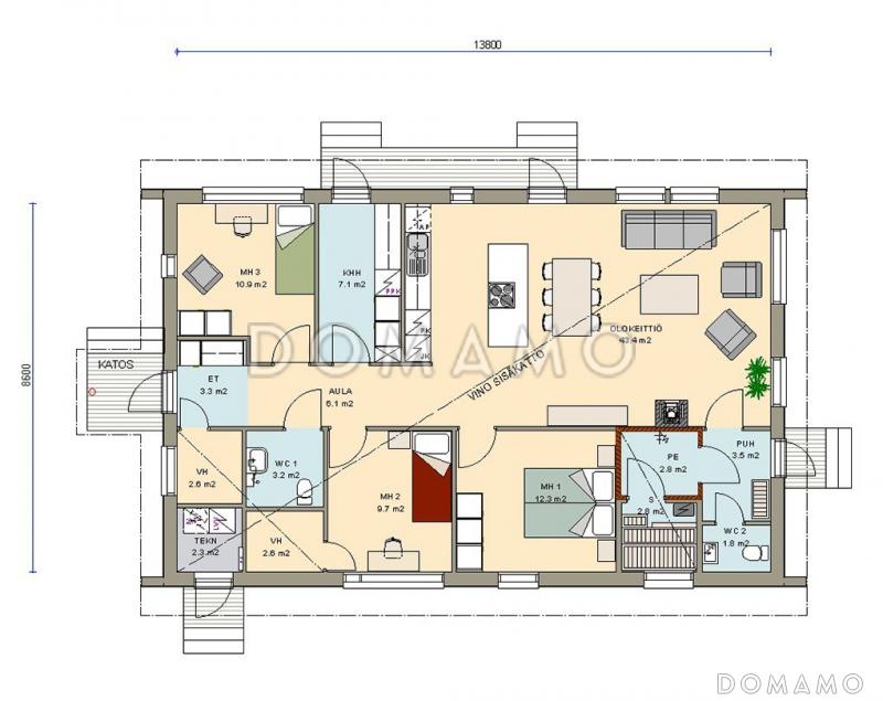 Проект каркасного дома с функциональной кухней-столовой / План 1 этажа