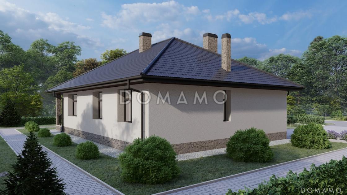 Проект дома из газобетона с большой гостиной, камином и 3 спальнями / 4