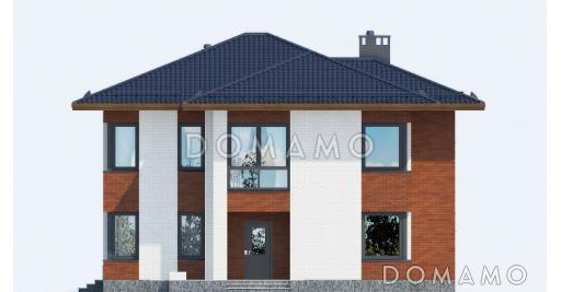 Проект двухэтажного особняка из пенобетона, облицованного кирпичом / Фасад 1