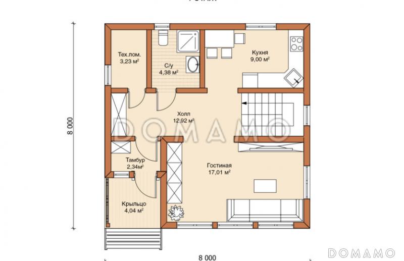 Каркасный дом "Копенгаген" / План 1 этажа