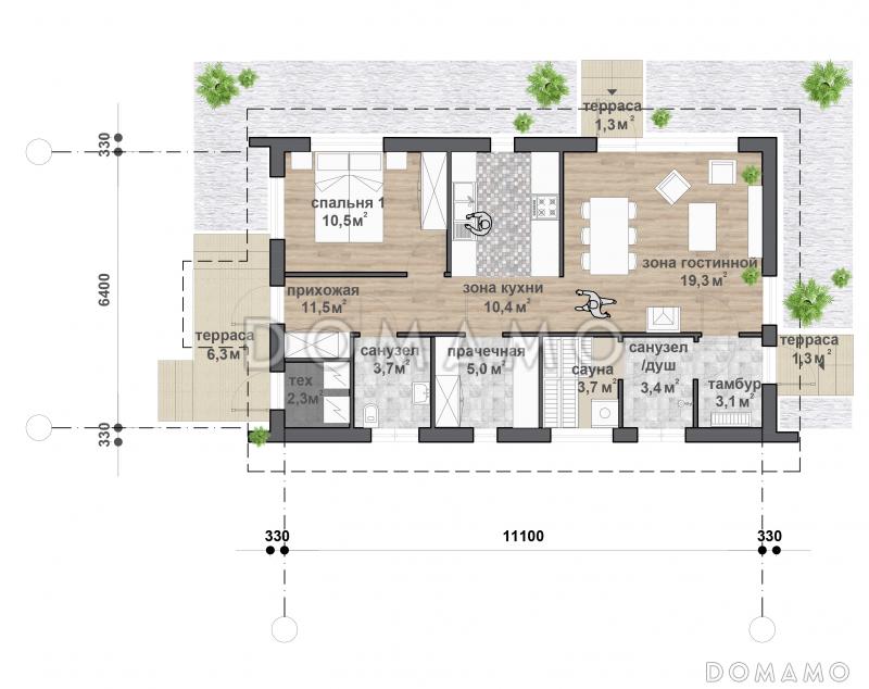 С-97 одноэтажный дом / План 1 этажа