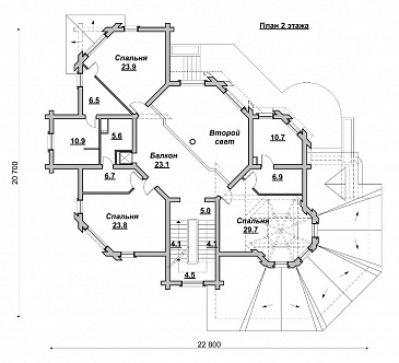 Коттедж с причудливыми башенками / План 2 этажа Коттедж с причудливыми башенками / План 2 этажа