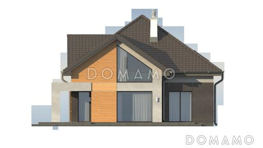 Проект одноэтажного мансардного дома из кирпича с гаражом и тремя спальнями и балконом / Фасад 2