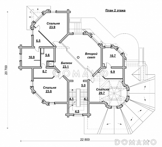 Коттедж с причудливыми башенками / План 2 этажа Коттедж с причудливыми башенками / План 2 этажа