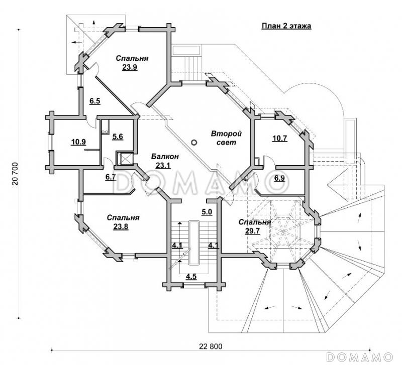 Коттедж с причудливыми башенками / План 2 этажа