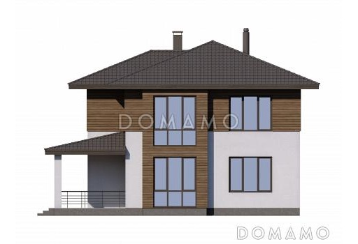 Проект загородного дома с террасой, большой гардеробной, кабинетом / Фасад 4
