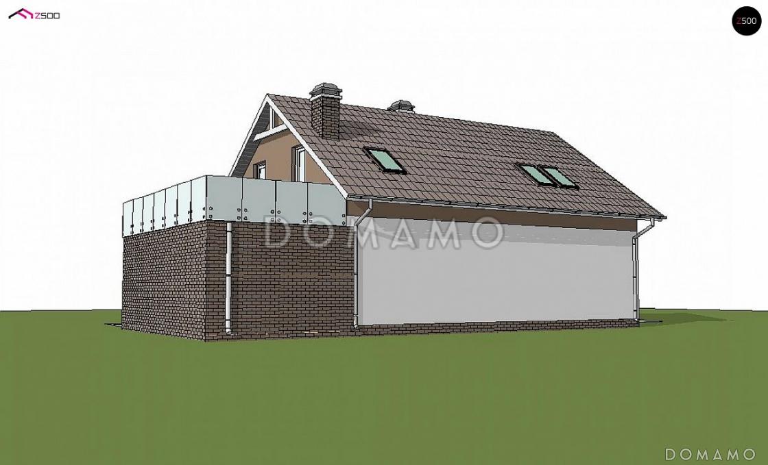 Проект одноэтажного дома с мансардным этажом из кирпича с кабинетом, гаражом и террасой над ним / 2