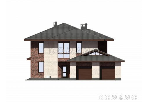 Проект двухэтажного дома из газобетона с гаражом на два машиноместа / Фасад 2