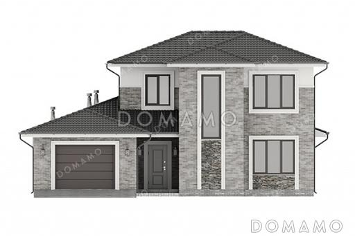 Проект двухэтажного дома с 3 спальнями, парной, террасой и большим гаражом и / Фасад 3