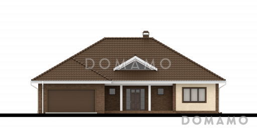 Проект просторного одноэтажного дома из газобетона с тремя спальнями и гаражом на два автомобиля / Фасад 3