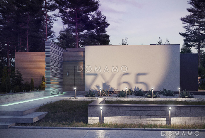 Проект одноэтажного дома с плоской крышей, большой террасой,  тремя спальнями Проект одноэтажного дома с плоской крышей, большой террасой,  тремя спальнями