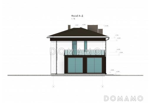 Проект дома с 3 спальнями, кабинетом, гаражом, сауной и спортзалом / Фасад 4