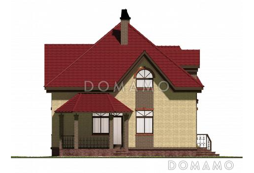 Проект необычного дома с крыльцом на углу / фасад слева