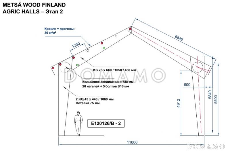 Типовой проект ангара, склада 14х30,8 из клееного бруса / План #1