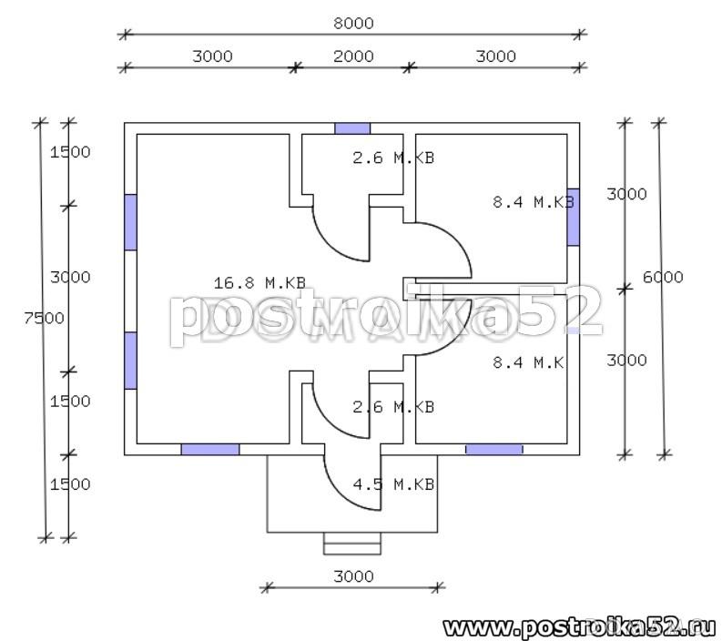 Проект одноэтажного каркасного дачного дома Прима 1 / План 1 этажа
