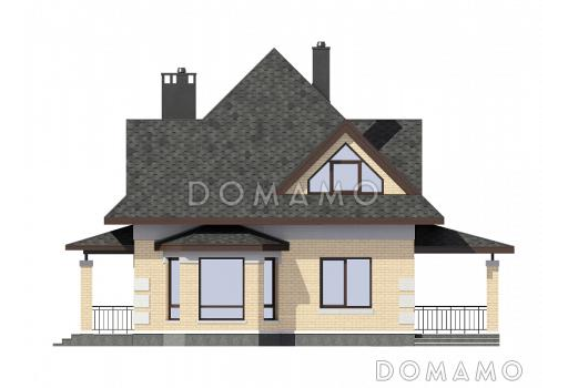 Проект дома из кирпича с гаражом, эркером в кухне, террасой / Фасад 4