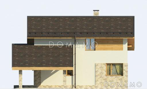 Проект загородного дома с мансардой и навесом для машины / Фасад 2