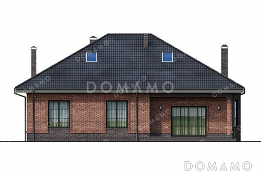 Проект одноэтажного дома с мансардой, большой гостиной и террасой / Фасад 4