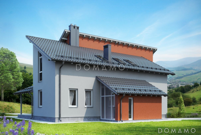 Проект дома из пеноблоков с четырьмя просторными спальными комнатами на мансардном этаже