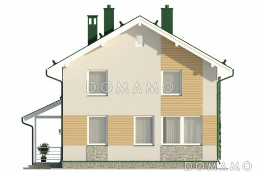 Проект лаконичного коттеджа с четырьмя спальнями, широкими окнами и большой гардеробной / Фасад 3
