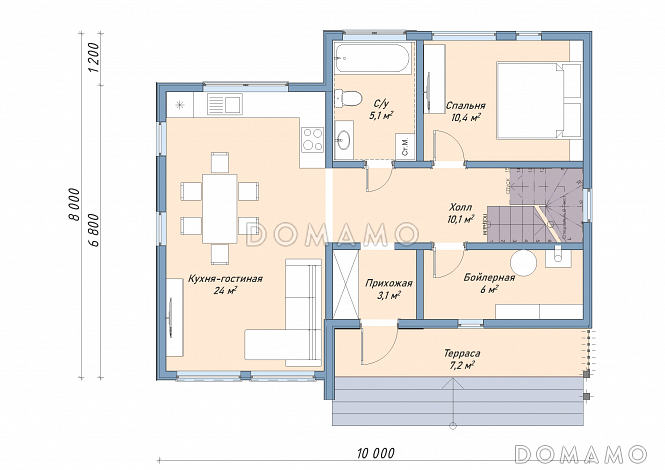 Каркасный дом "Вингард" / План 1 этажа
