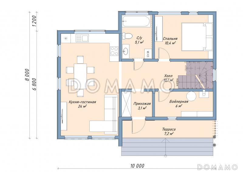 Каркасный дом "Вингард" / План 1 этажа