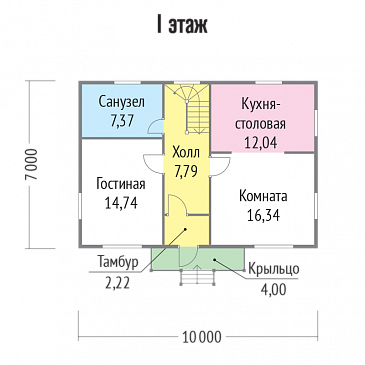 Проект каркасного дома 7х10 / План 1 этажа