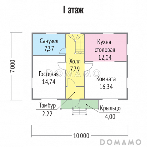 Проект каркасного дома 7х10 / План 1 этажа