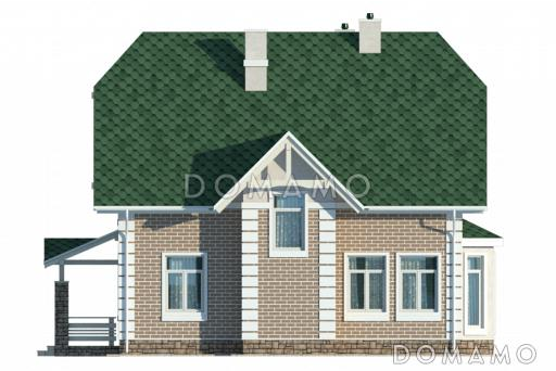 Проект уютного компактного коттеджа с зеленой крышей и панорамным эркером гостиной / Фасад 3