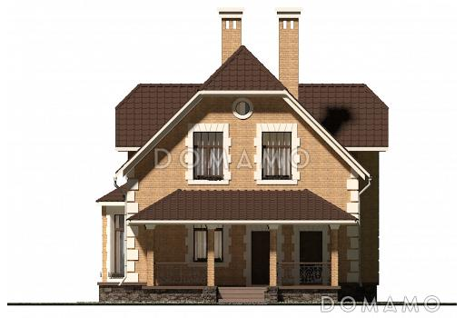 Проект коттеджа из кирпича с французскими балконами и большим кабинетом первого этажа / Фасад 1