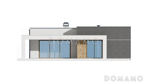 Проект небольшого современного одноэтажного дома из газобетона с двумя спальнями и красивой террасой / Фасад 3