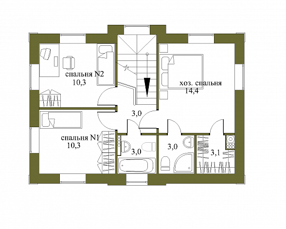 Проект небольшого двухэтажного особняка с парадным фасадом / План 2 этажа