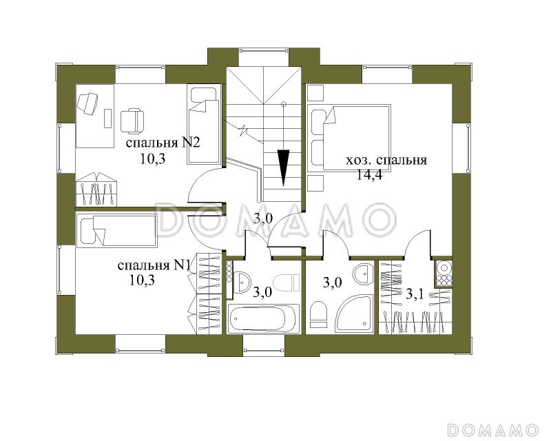 Проект небольшого двухэтажного особняка с парадным фасадом / План 2 этажа