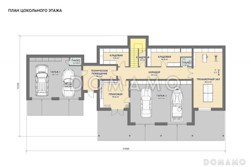 Проект кирпичного дома для нескольких поколений семьи / План цокольного этажа