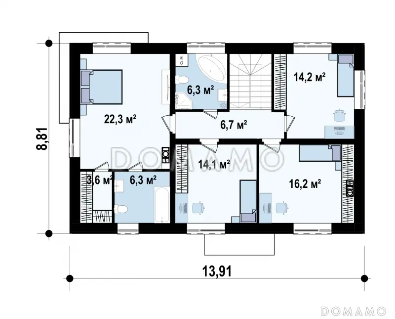 Проект двухэтажного дома из газобетона с пятью спальнями и кабинетом / План 2 этажа