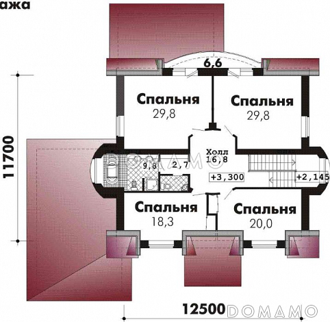 Проект комфортабельного дома с бильярдной, гаражом и гостиной с камином / План мансардного этажа Проект комфортабельного дома с бильярдной, гаражом и гостиной с камином / План мансардного этажа