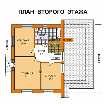 Проект двухэтажного дома из газобетона с гаражом на одну машину / План мансардного этажа Проект двухэтажного дома из газобетона с гаражом на одну машину / План мансардного этажа