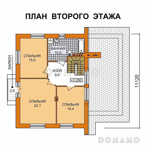 Проект двухэтажного дома из газобетона с гаражом на одну машину / План мансардного этажа Проект двухэтажного дома из газобетона с гаражом на одну машину / План мансардного этажа
