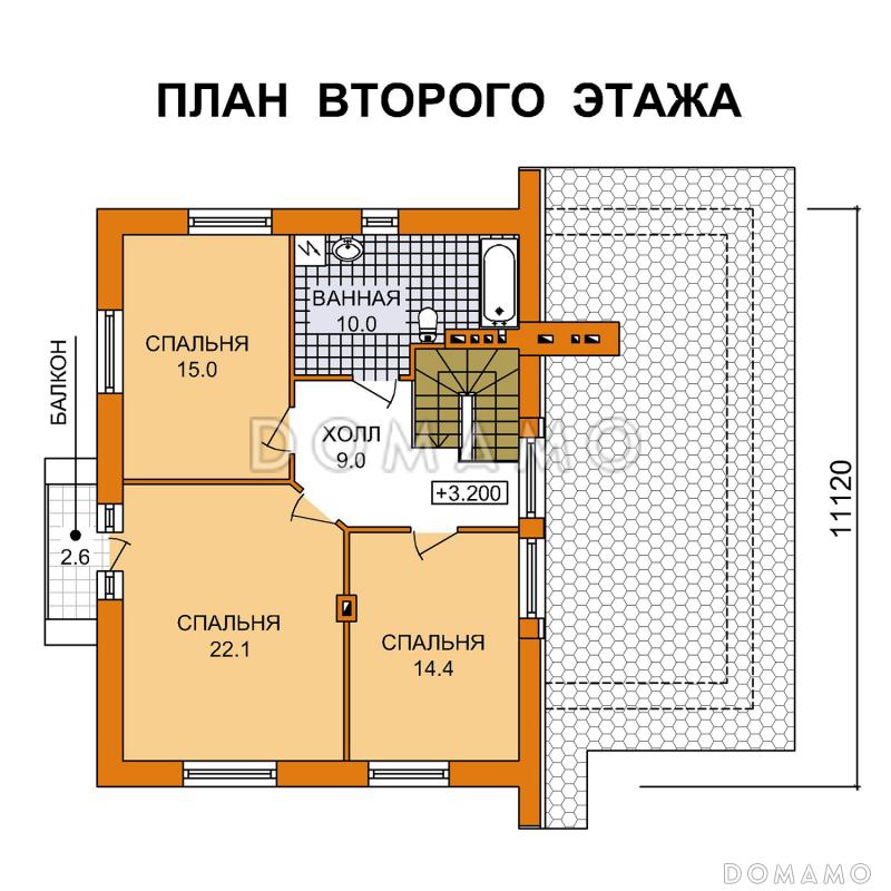Проект двухэтажного дома из газобетона с гаражом на одну машину / План мансардного этажа
