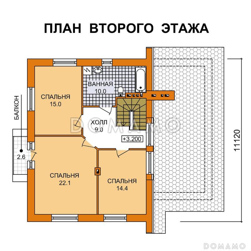 Проект двухэтажного дома из газобетона с гаражом на одну машину / План мансардного этажа