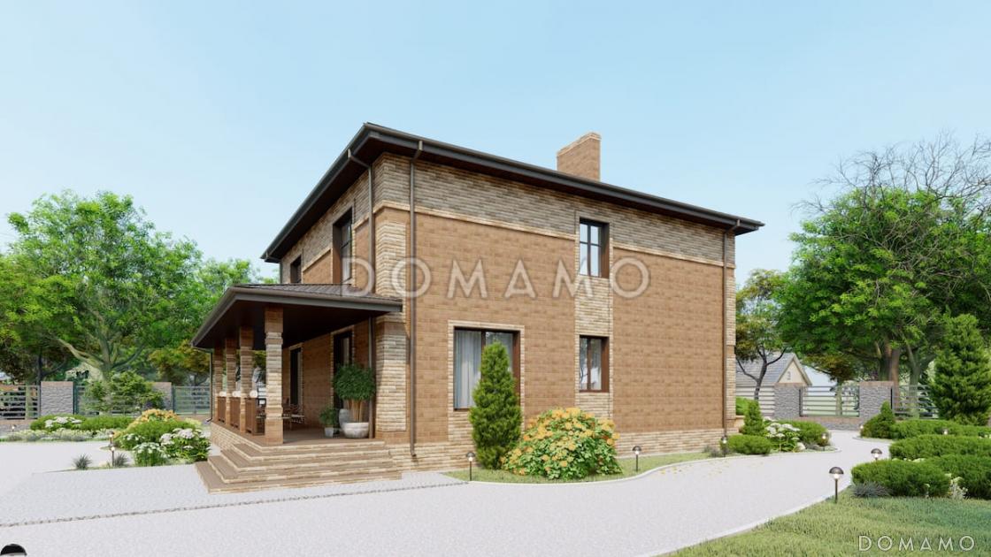 Проект двухэтажного дома с 4 спальнями, большой гостиной и подсветкой на террасе / 4