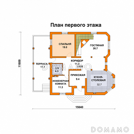 Проект дома из газобетона с башней / План 1 этажа Проект дома из газобетона с башней / План 1 этажа
