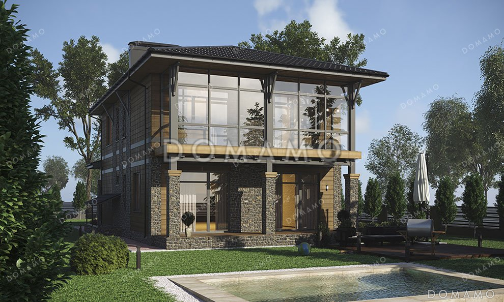 Проект двухэтажного дома с террасой, гаражом на два автомобиля и подвалом / 3