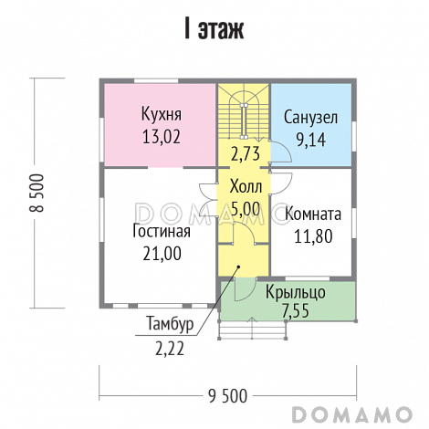 Проект каркасного дома с просторными комнатами / План 1 этажа Проект каркасного дома с просторными комнатами / План 1 этажа
