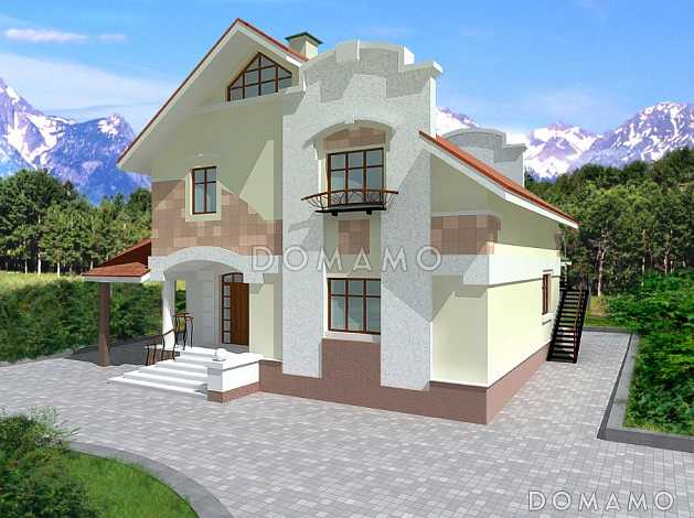 Проект дома из пеноблоков с элементами модерна, рациональной планировкой, большой гостиной на первом этаже