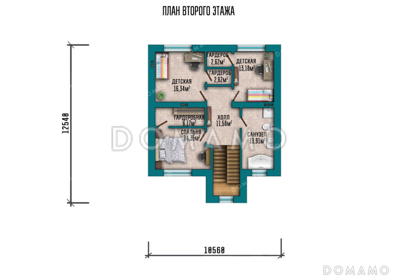 Проект дома с террасой и пристроенным гаражом / План 2 этажа