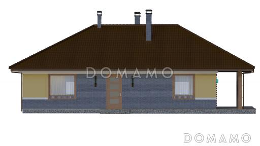 Проект одноэтажного дома с камином в гостиной и крытой террасой / Фасад 1