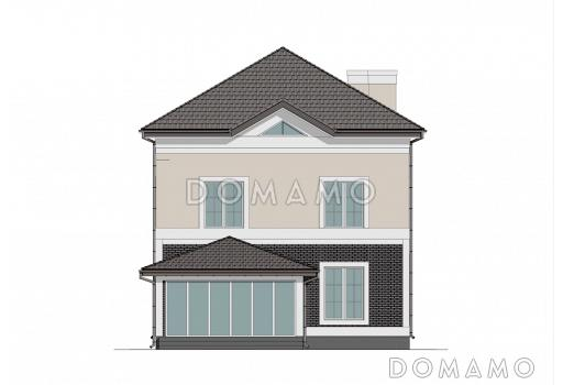 Проект двухэтажного дома с мансардой, мастер-спальней и остекленной террасой / Фасад 4