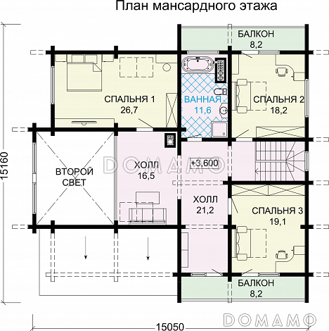 Проект дома с сауной на цокольном этаже / План мансардного этажа Проект дома с сауной на цокольном этаже / План мансардного этажа
